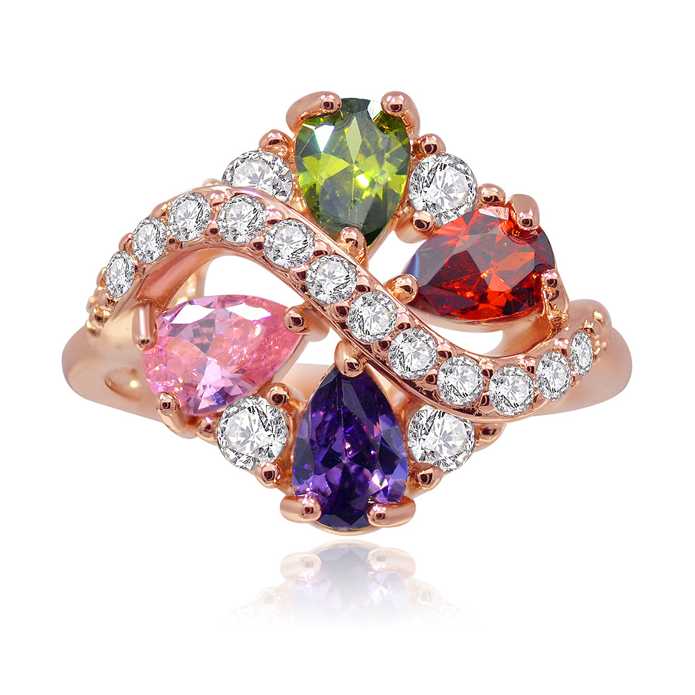 Multicolor Cubic Zirconia Spiral Ring